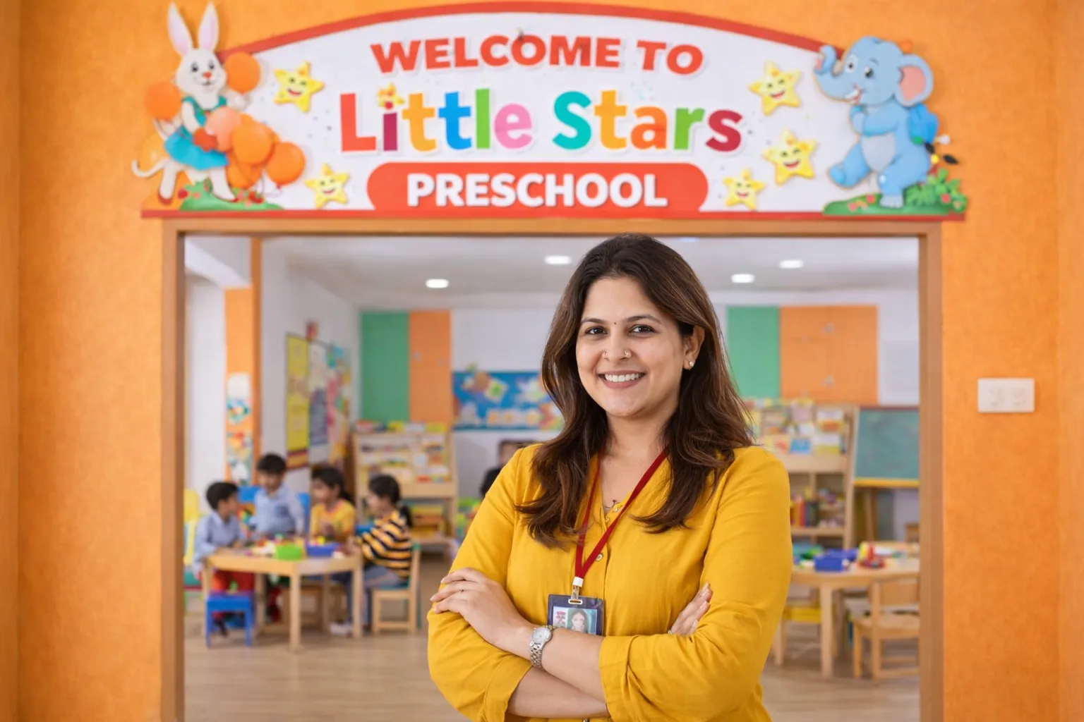 Teacher engaging with children